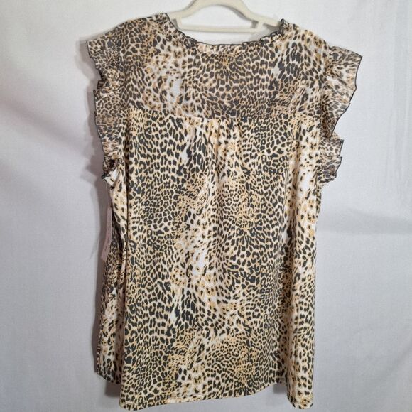 Indigo Rose Womens Leopard Blouse Cap Sleeve Ruffle Tie Neck Brown Black 3X - Picture 10 of 13